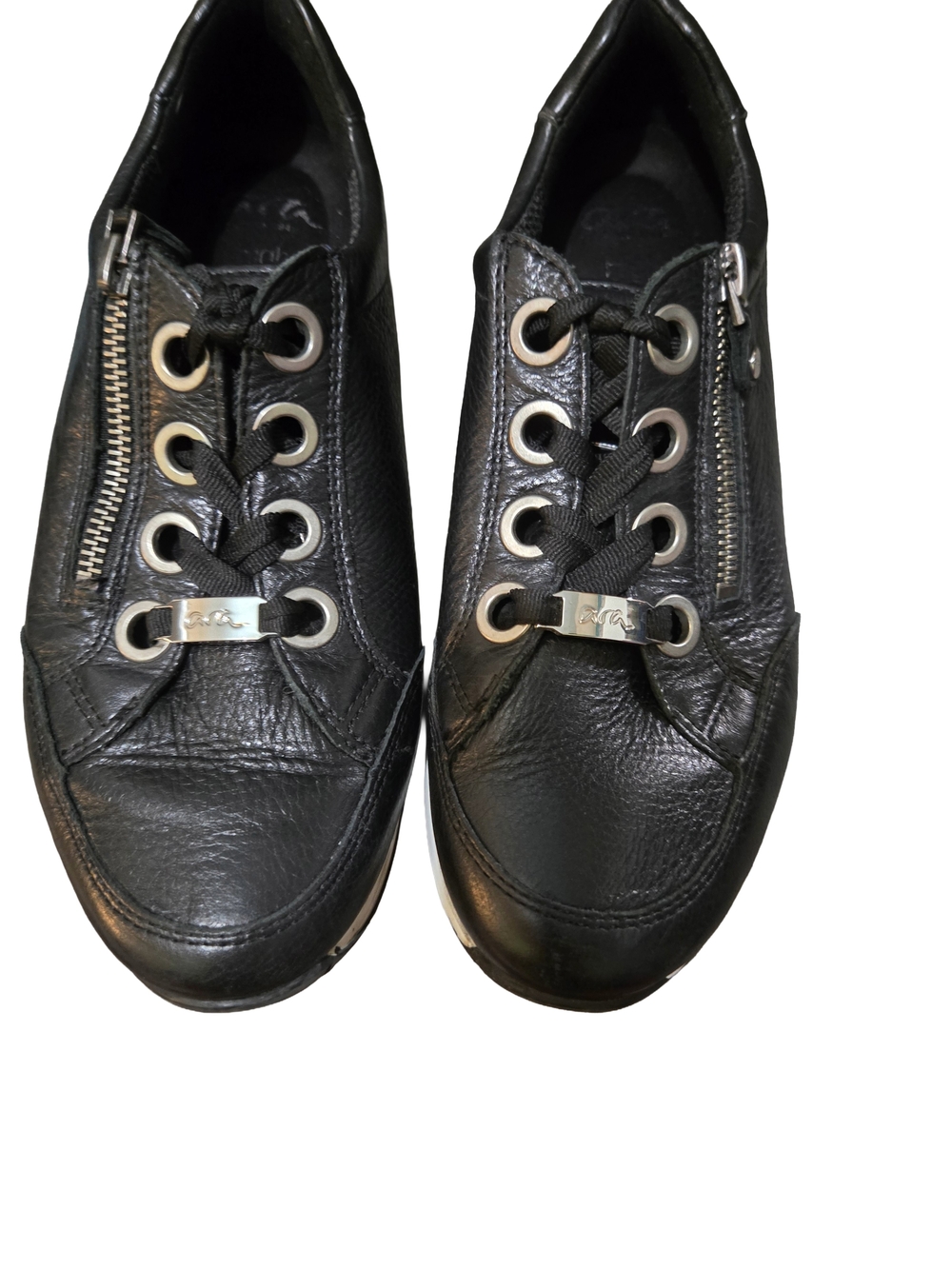 Ara HighSoft Women's Black Leather Comfort Sneakers Side Zip Lace-Up UK 4.5 US 7
